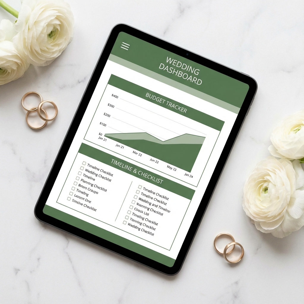 Nuvis Planner App Dashboard on Tablet with Wedding Rings